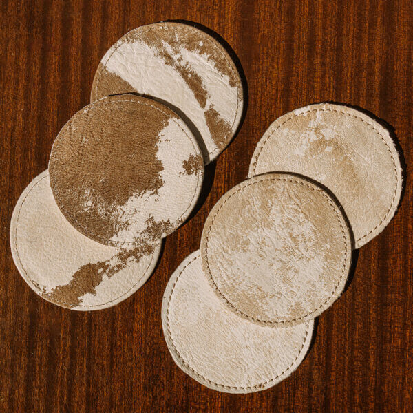 Set De 6 Posavasos Redondos De Cuero De Vaca, Varios Modelos