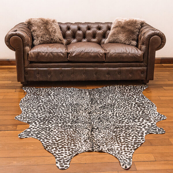 Cuero Vacuno Estampado Leopardo Blanco Large