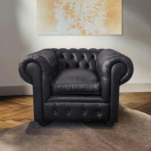 Sillón Chesterfield Cuero Vacuno Un Cuerpo